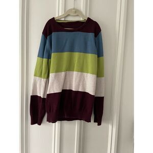 Kids 1234 cream green blue dark purple striped cotton sweater L